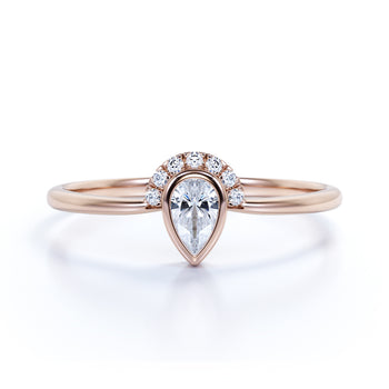 Art Deco .75 Carat Bezel Pear Shaped Moissanite & Diamond Engagement Ring in Rose Gold