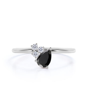 1.50 Carat Pear Shaped Black Diamond and White Diamond Accents Cluster Engagement Ring in White Gold