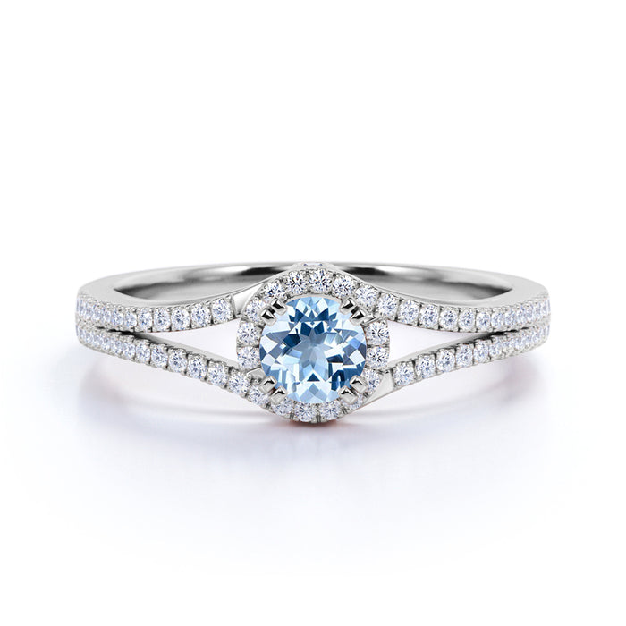Vintage 0.83 Carat Round Aquamarine Diamond March Birthstone Promise Ring in White Gold