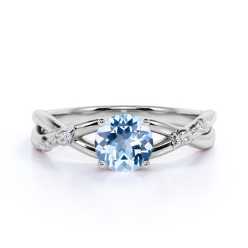 Unique 1.20 Carat Round Aquamarine & Diamond March Birthstone Infinity Wedding Ring in White Gold