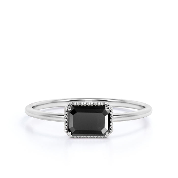 Minimalist 1 Carat Baguette Cut Black Diamond Simple Solitaire Engagement Ring in White Gold