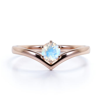 Vintage .33 Carat Round Rainbow Moonstone Art Deco Solitaire Promise Ring in Rose Gold