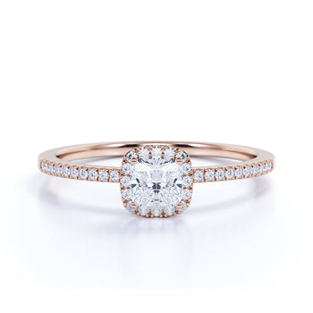 Vintage .75 Carat Pave Cushion Cut Moissanite & Diamond Cluster Wedding Ring in Rose Gold