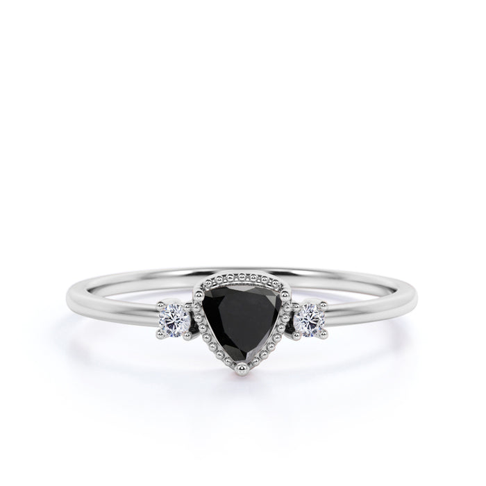 Vintage 1.5 Carat Trillion Cut Black Diamond and White Diamond Accents 3 Stone Engagement Ring in White Gold