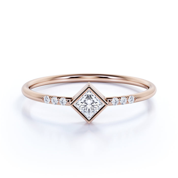 Beautiful Princess Cut Diamond Mini Stacking Ring in Rose Gold