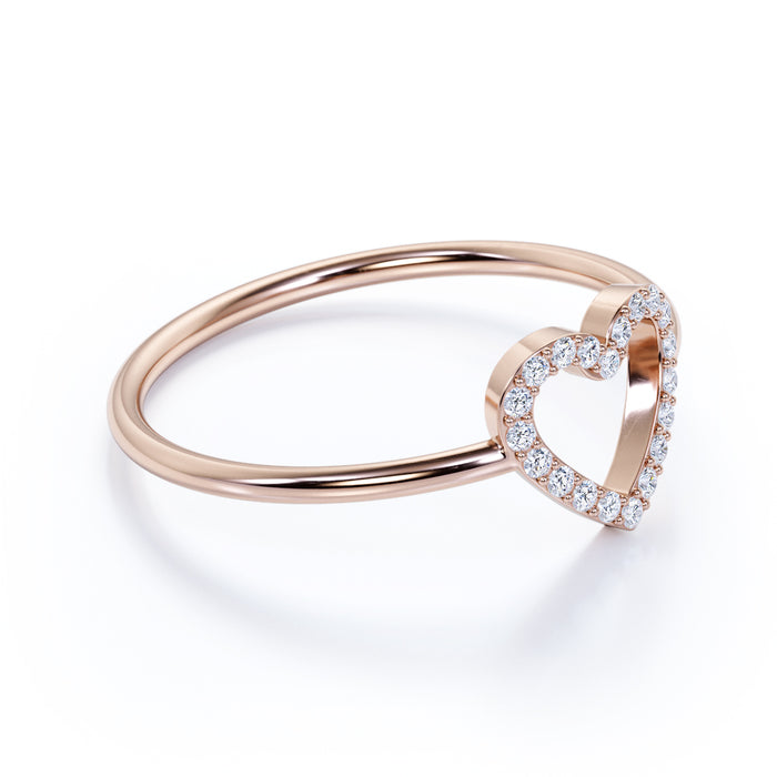 Heart Shape Stackable Ring with Round Diamonds in Rose Gold