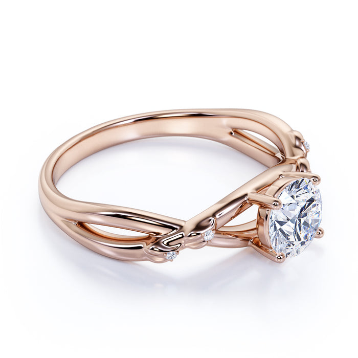 Unique 1.20 Carat Round Fire Moissanite & Diamond Infinity Wedding Ring in Rose Gold