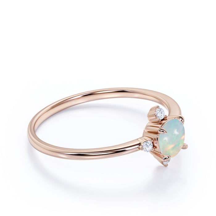 1.5 Carat Real Vintage 5 Stone Round Cut Fire Opal and Diamond Engagement Ring in Rose Gold