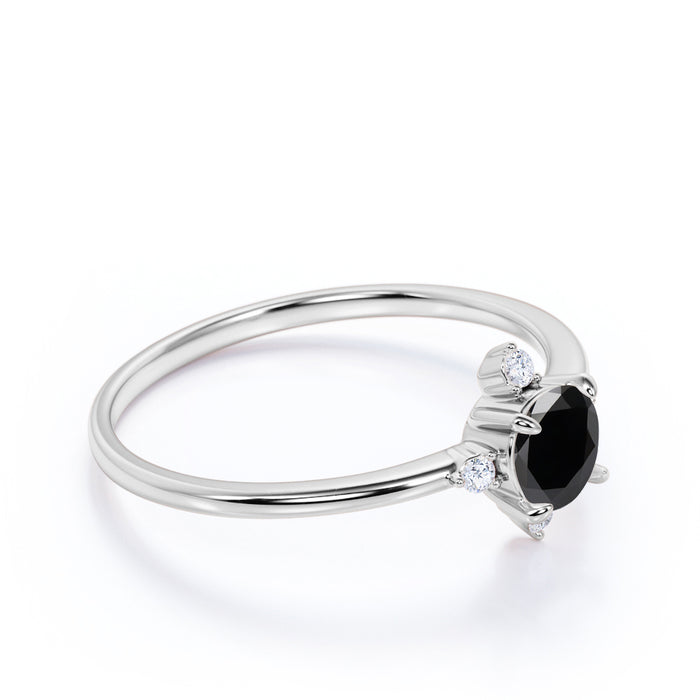 1.50 Carat Vintage 5 Stone Round Cut Black Diamond and White Diamond Engagement Ring in White Gold