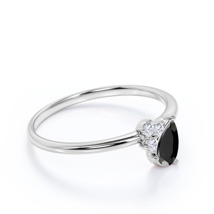 1.50 Carat Pear Shaped Black Diamond and White Diamond Accents Cluster Engagement Ring in White Gold