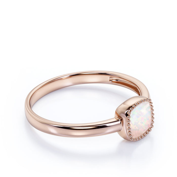 1 Carat Genuine Simple Bezel Set Cushion Cut Fire Opal Minimalist Solitaire Engagement Ring in Rose Gold