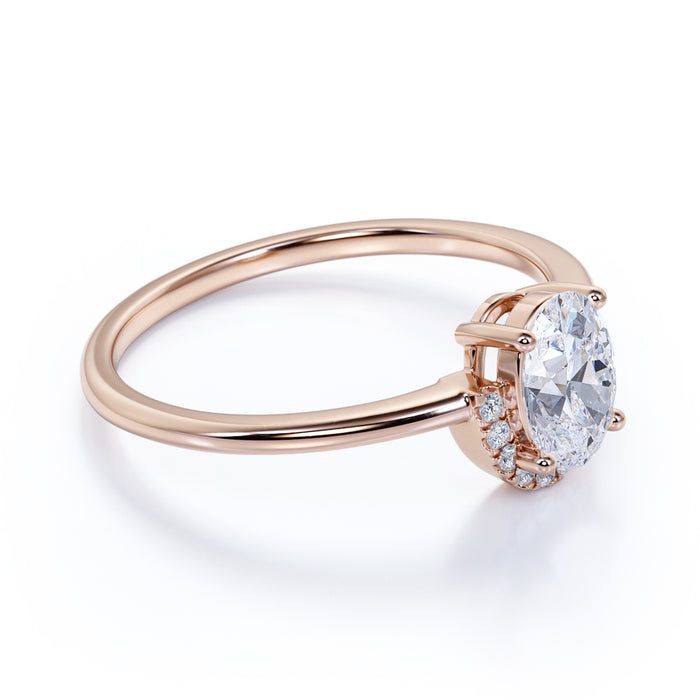 Simple 1.25 Carat Oval Fire Moissanite & Diamond Vintage Halo Engagement Ring in Rose Gold