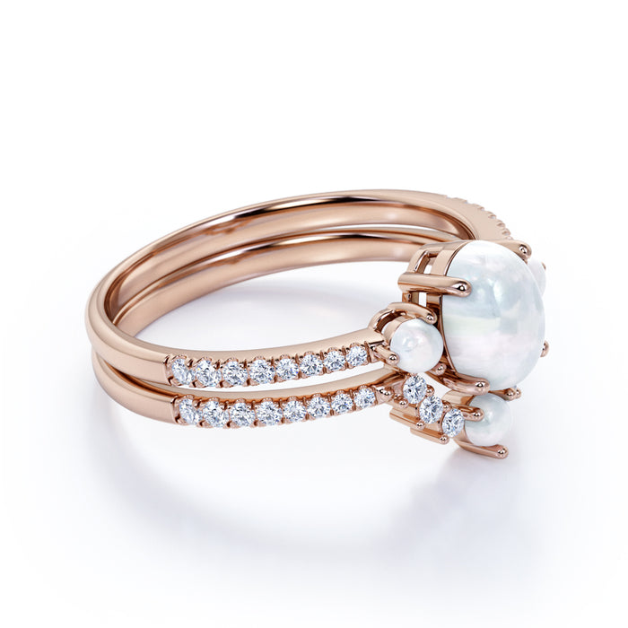 Antique 1.50 Carat Natural Pearl & Moissanite Vintage Wedding Ring Set in Rose Gold