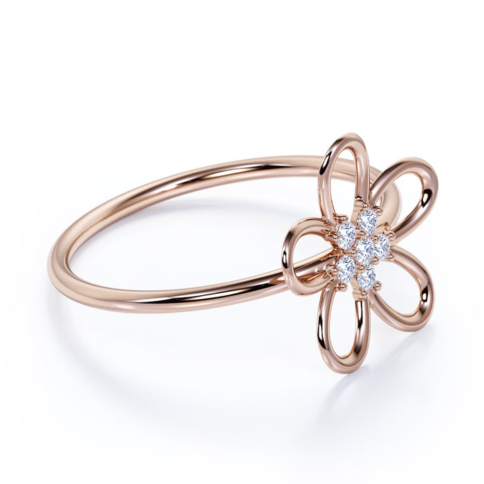 5 Stone Charming Flower Design Diamond Stacking Ring in Rose Gold