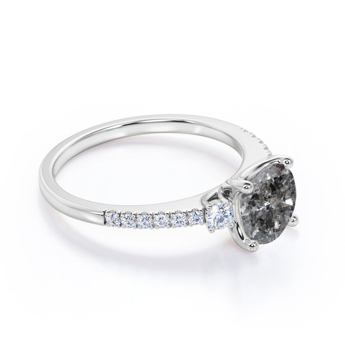 1.25 Carat Round Cut Icy Grey Salt and Pepper Diamond Pave 4 Prong Engagement Ring in White Gold