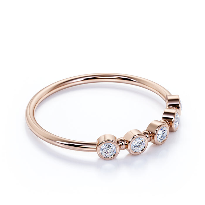 Dainty 5 Stone Round Shape Diamond Stackable Mini Wedding Ring Band in Rose Gold