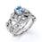 1.34 Carat Vintage Round Aquamarine & Diamond Flower Wedding Ring Set in White Gold