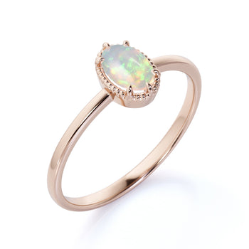 1 Carat Natural Simple Oval Ethiopian Opal Vintage Solitaire Engagement Ring in Rose Gold