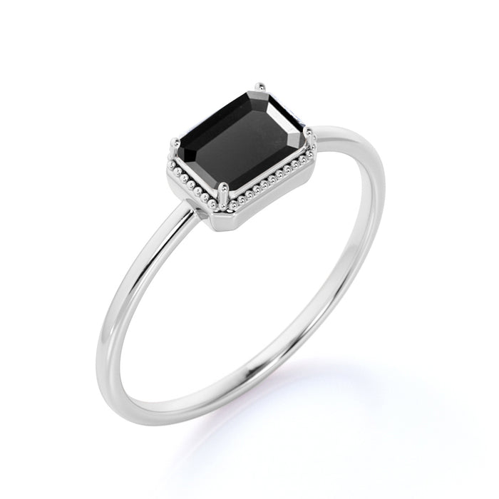 Minimalist 1 Carat Baguette Cut Black Diamond Simple Solitaire Engagement Ring in White Gold