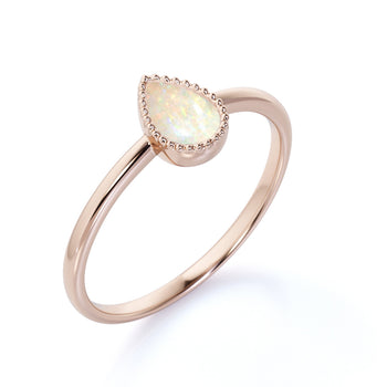 Simple 1 Carat Real Bezel Set Pear Shaped Fire Opal Solitaire Engagement Ring in Rose Gold