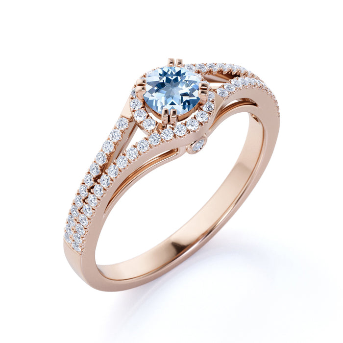 Vintage 0.83 Carat Round Aquamarine & Diamond March Birthstone Promise Ring in White Gold