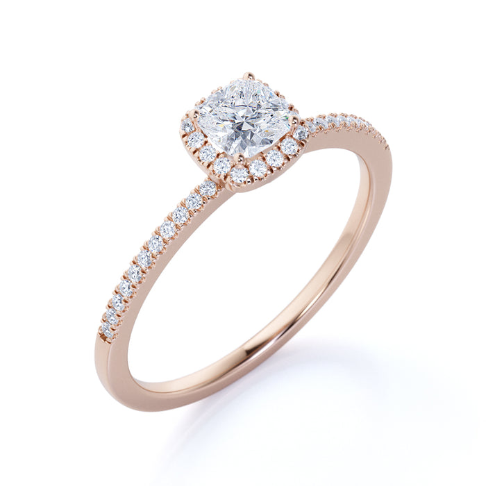 Vintage .75 Carat Pave Cushion Cut Moissanite & Diamond Cluster Wedding Ring in Rose Gold