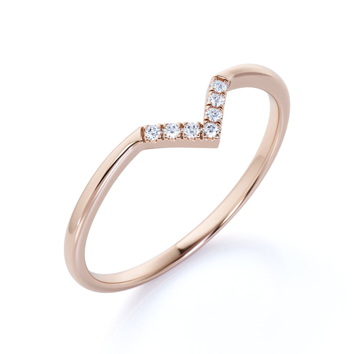 Pave .25 Carat Round Cut Fire Moissanite Dainty Stackable Wedding Ring Band in Rose Gold