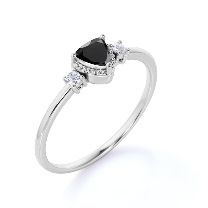 Vintage 1.5 Carat Trillion Cut Black Diamond and White Diamond Accents 3 Stone Engagement Ring in White Gold