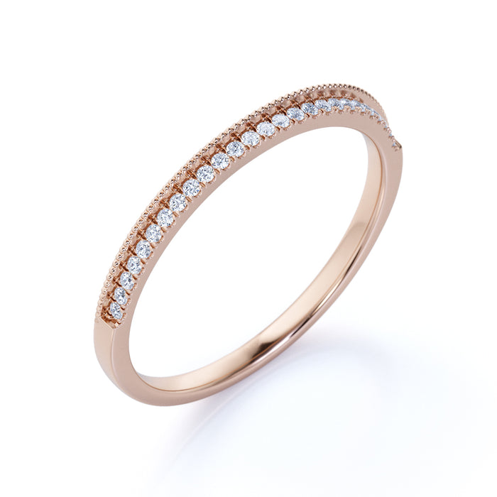 .25 Carat Round Cut Fire Moissanite Semi Eternity Pave Wedding Ring Band in Rose Gold