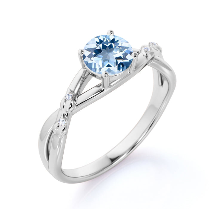 Unique 1.20 Carat Round Aquamarine & Diamond March Birthstone Infinity Wedding Ring in White Gold
