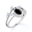 2 Carat Oval Cut Black Diamond with Marquise and Round Cut White Diamond Accents Vintage Engagement Ring in White Gold