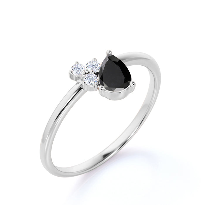 1.50 Carat Pear Shaped Black Diamond and White Diamond Accents Cluster Engagement Ring in White Gold