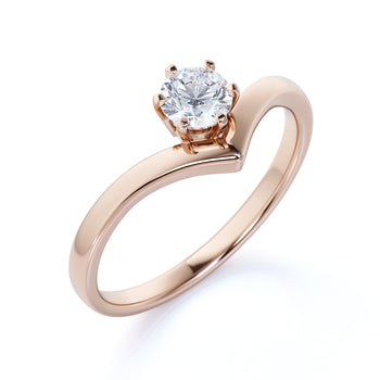 Vintage 6 Prong .33 Carat Round Cut Moissanite Solitaire Chevron Engagement Ring in Rose Gold