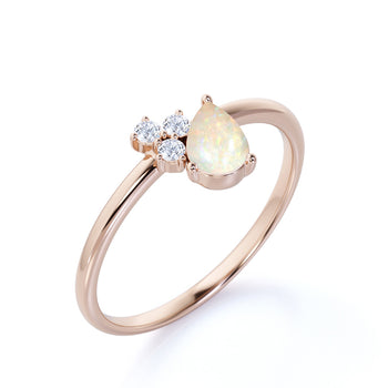 1.5 Carat Real Pear Shaped Fire Opal and Diamond Accents Cluster Engagement Ring in Rose Gold