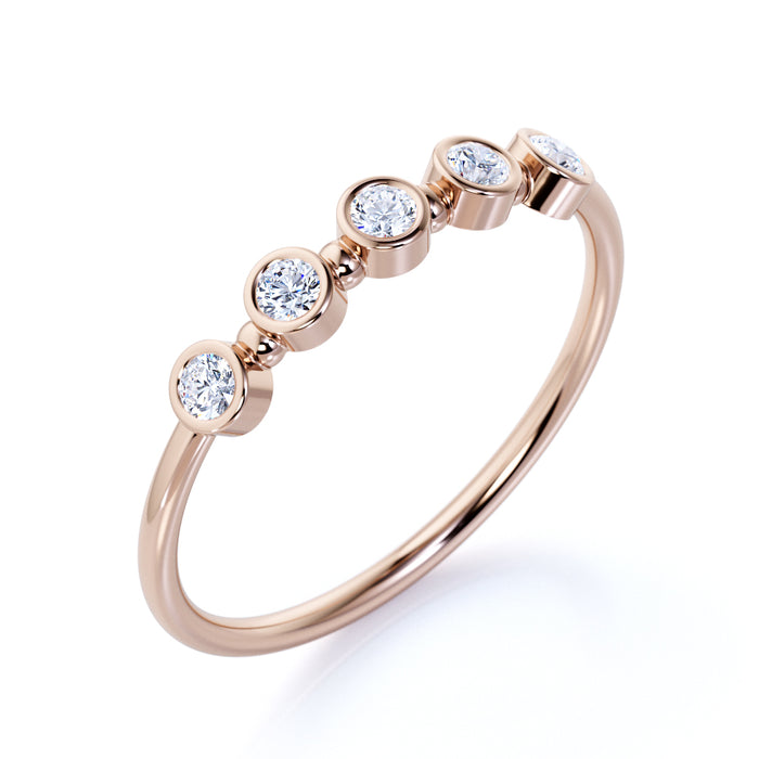 Dainty 5 Stone Round Shape Diamond Stackable Mini Wedding Ring Band in Rose Gold