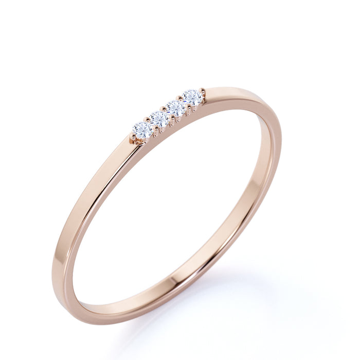 4 Stone Round Shape Diamond Stacking Wedding Ring Band in Rose Gold