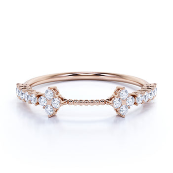 Semi Eternity Wedding Ring Band with Round Shape Diamonds Stacking Ring in rose Gold