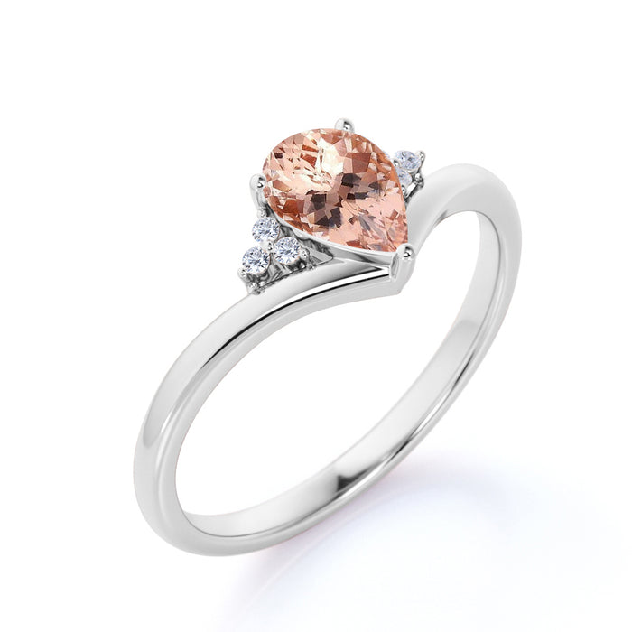 1.50 Carat Morganite Teardrop & Diamond Shoulder Accents Chevron Wedding Ring in Rose Gold