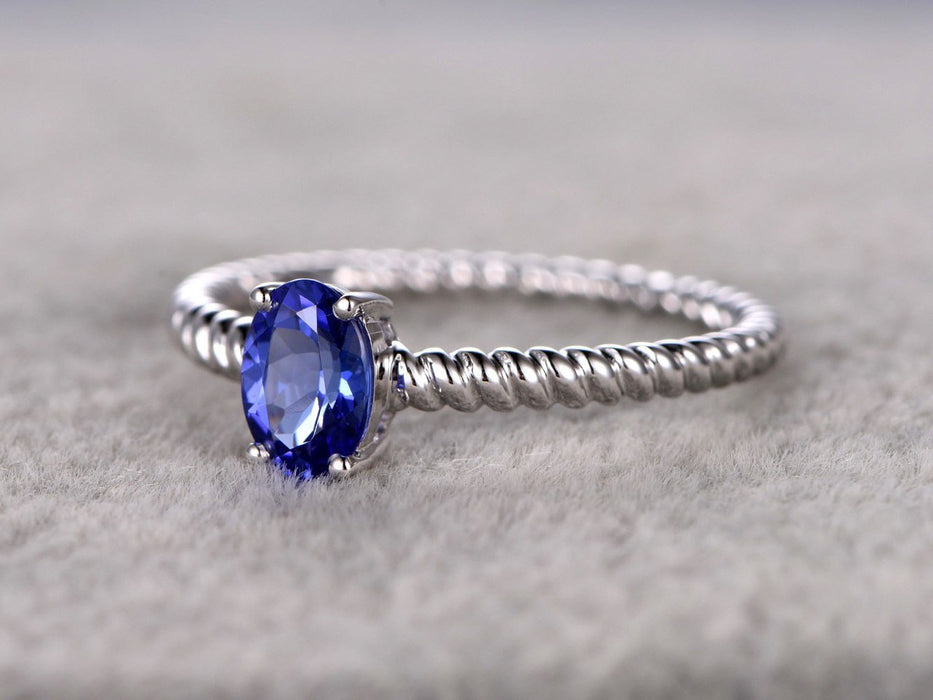 1 Carat Oval Cut Tanzanite Braided Band Engagement Rings in White Gold