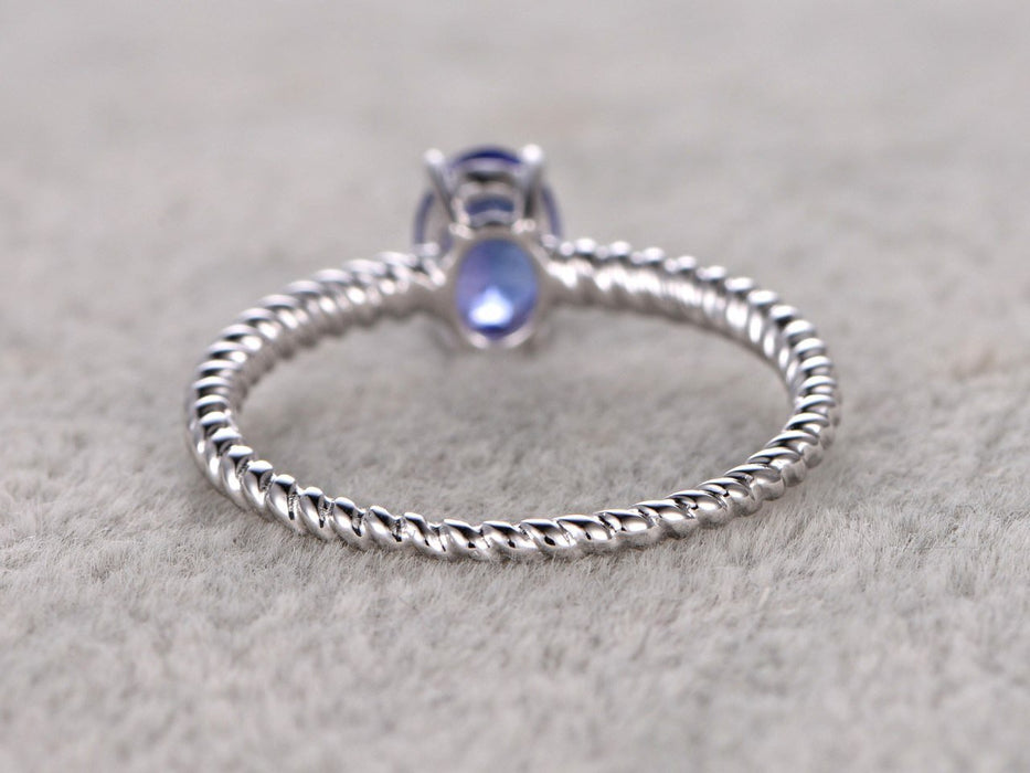 1 Carat Oval Cut Tanzanite Braided Band Engagement Rings in White Gold