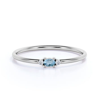 Vintage Oval Cut Aquamarine and Diamond Trilogy Stacking Ring