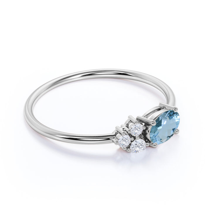 Vintage Oval Cut Aquamarine and Diamond Stacking Ring