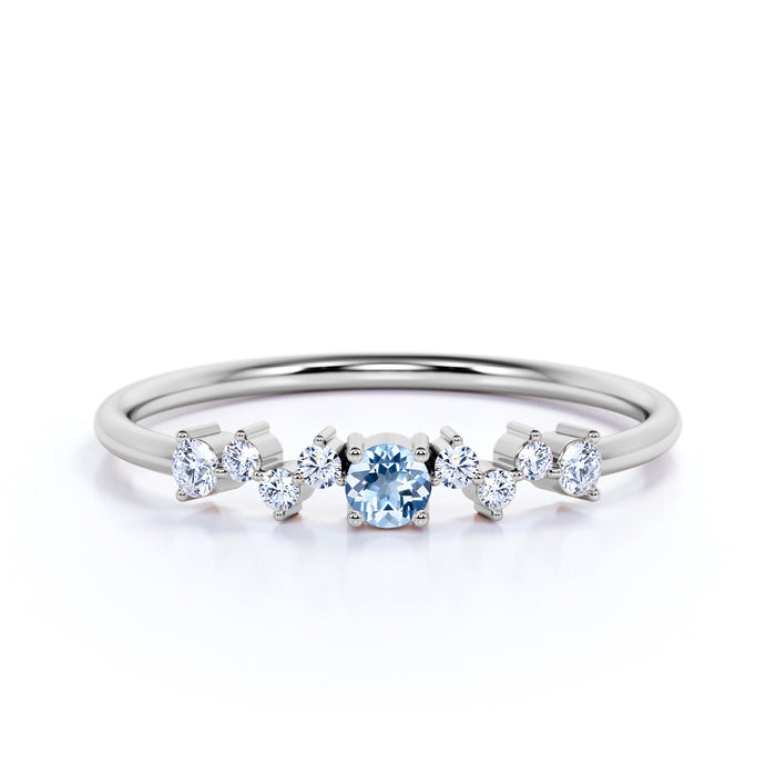 Delicate 0.43 Carat Aquamarine and Diamond Cluster Ring in White Gold