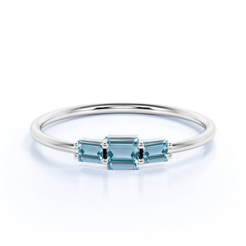 6 Stone Baguette Cut  Aquamarine Stacking Ring in  White Gold