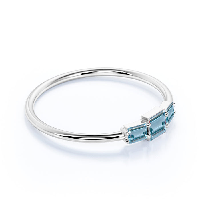 6 Stone Baguette Cut  Aquamarine Stacking Ring in  White Gold