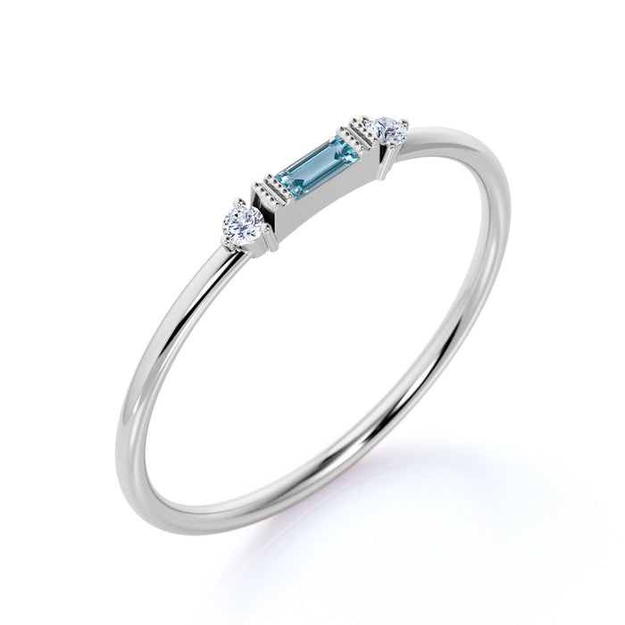 0.35 Carat Aquamarine and Diamond Trilogy Stacking Ring in White Gold