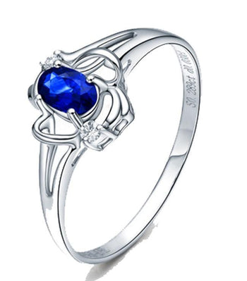 Affordable 1 Carat Oval Cut Blue Sapphire and Diamond Engagement Ring