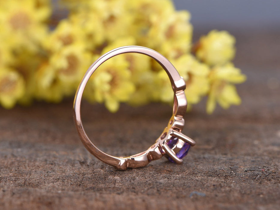 1.25 Carat Round Amethyst and Diamond Milgrain Engagement Ring in Rose Gold