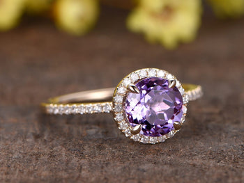 1.25 Carat Round Amethyst and Diamond Promise Engagement Ring in Rose Gold