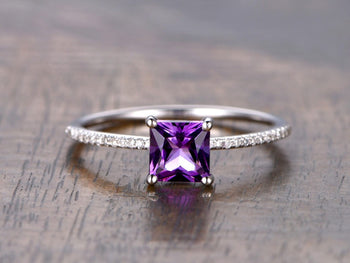 1.25 Carat Princess Purple Amethyst and Diamond Engagement Ring Diamond White Gold